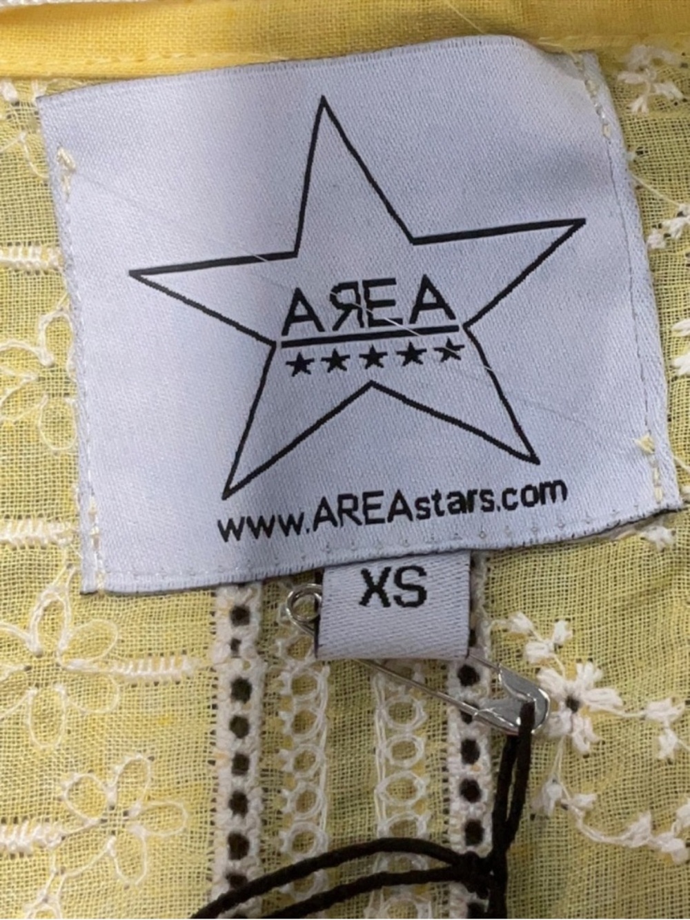 Area Stars Luna Yellow Eyelet Boho Blouse Lace Sleeve V Neck Oversized Top XS - Picture 6 of 7